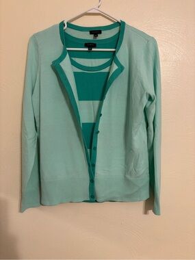 Talbots Twinset Cardigan Shell Set Mint Green TENCEL Cotton Size Medium